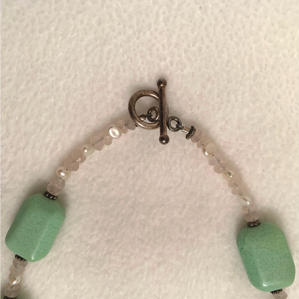 Green Gemstone and Glass Heart Beaded Handmade 17” Necklace - Picture 4 of 4